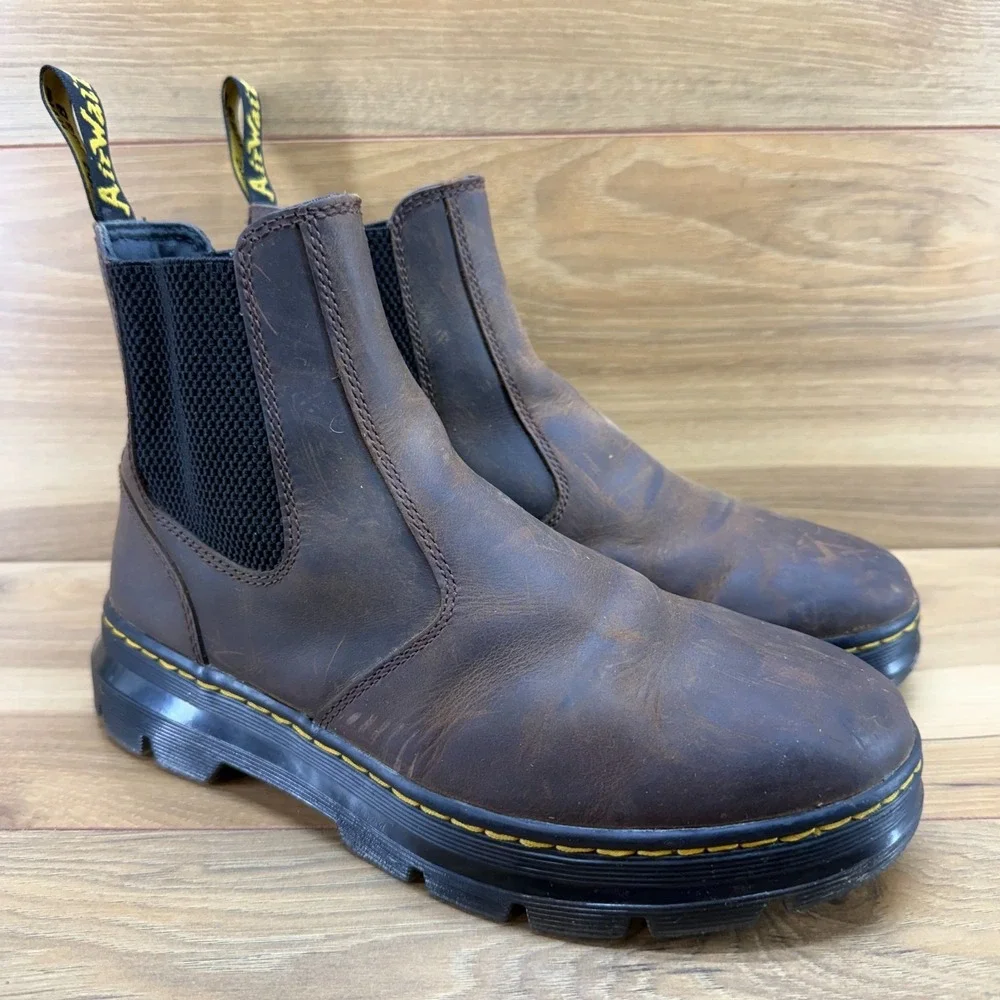 Dr Martens Embury Chelsea Boots Mens 9 Brown Leather Casual Modern Minimalist